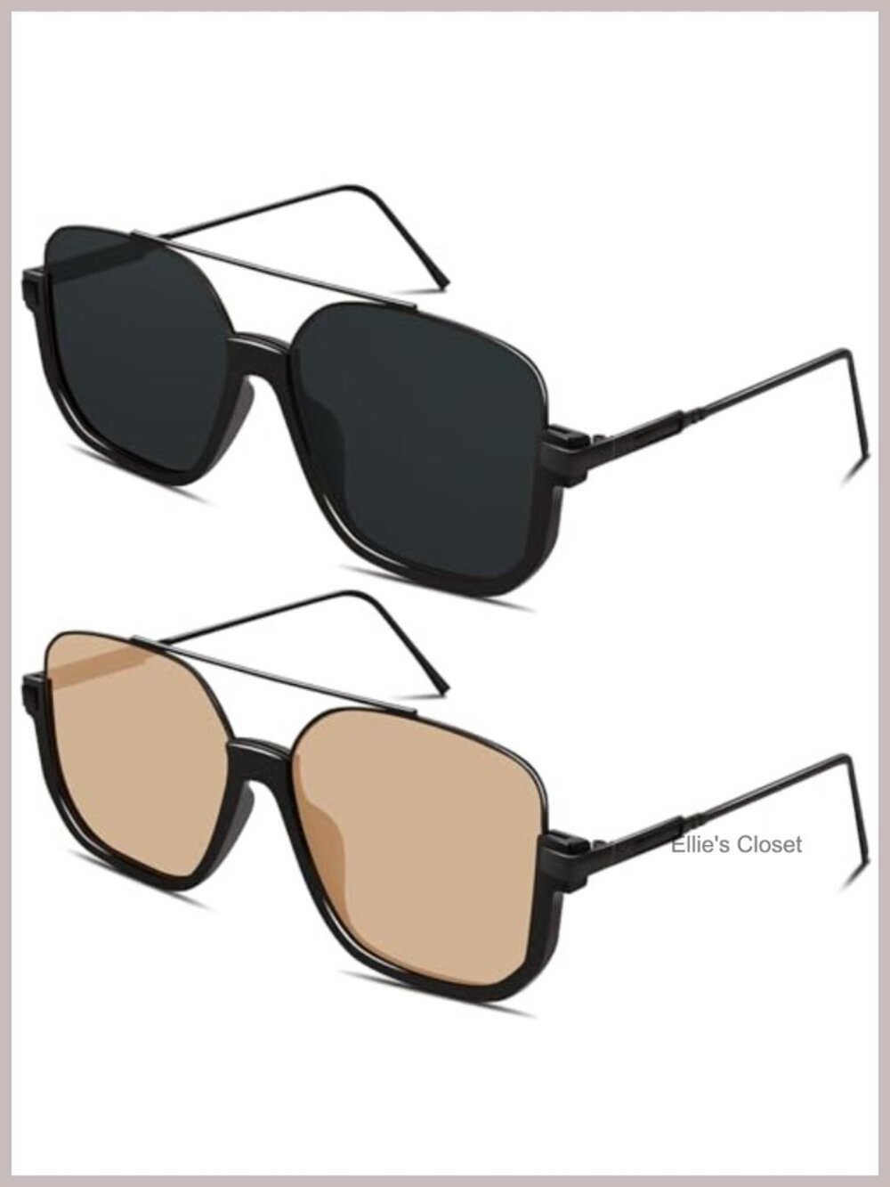 Oversized Retro Square Aviator Sunglasses Semi-Rimless UV400 Double Bridge